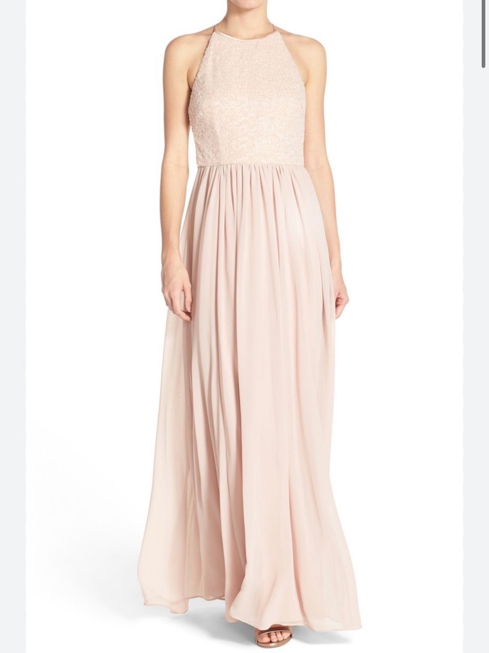 Vera Wang blush sequin chiffon formal dress